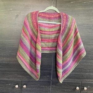 ✨ Hand Crochet Wool Scarf Shawl Pastel Green Pink Purple